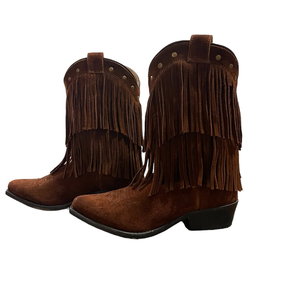 ❌SOLD❌ NWOT Shyanne Fringe Leather Suede Boots Brown Girls Sz 2
